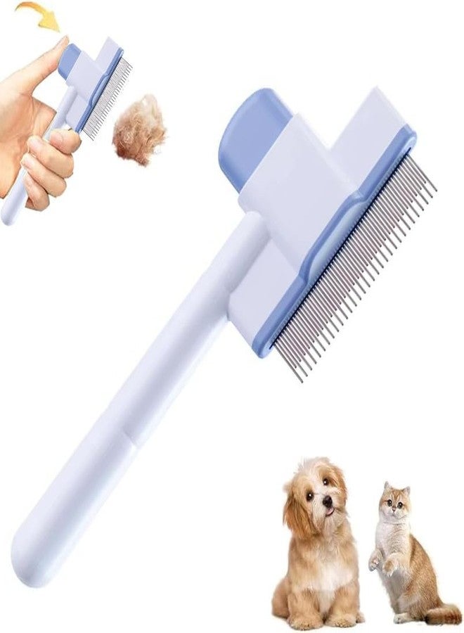 KittuPet Cat Brush with Release Button Self-Cleaning Pet Grooming Brush for Shedding Tangles & Removal Loose Hair for Dogs Cats (Side by Side Tooth) - Image 1